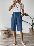 Capri Feminina de Linho com Bolsos e Elástico na Cintura