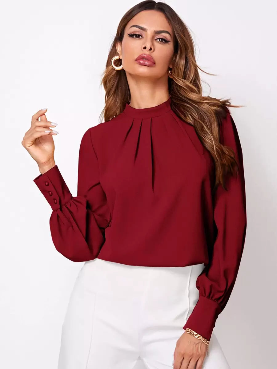 Blusa Feminina Franzida Manga Comprida Elegante