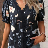 Blusa Feminina Manga Curta Chiffon Delicada Florida