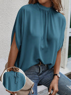 Blusa Feminina Manga Curta Caída Gola Alta