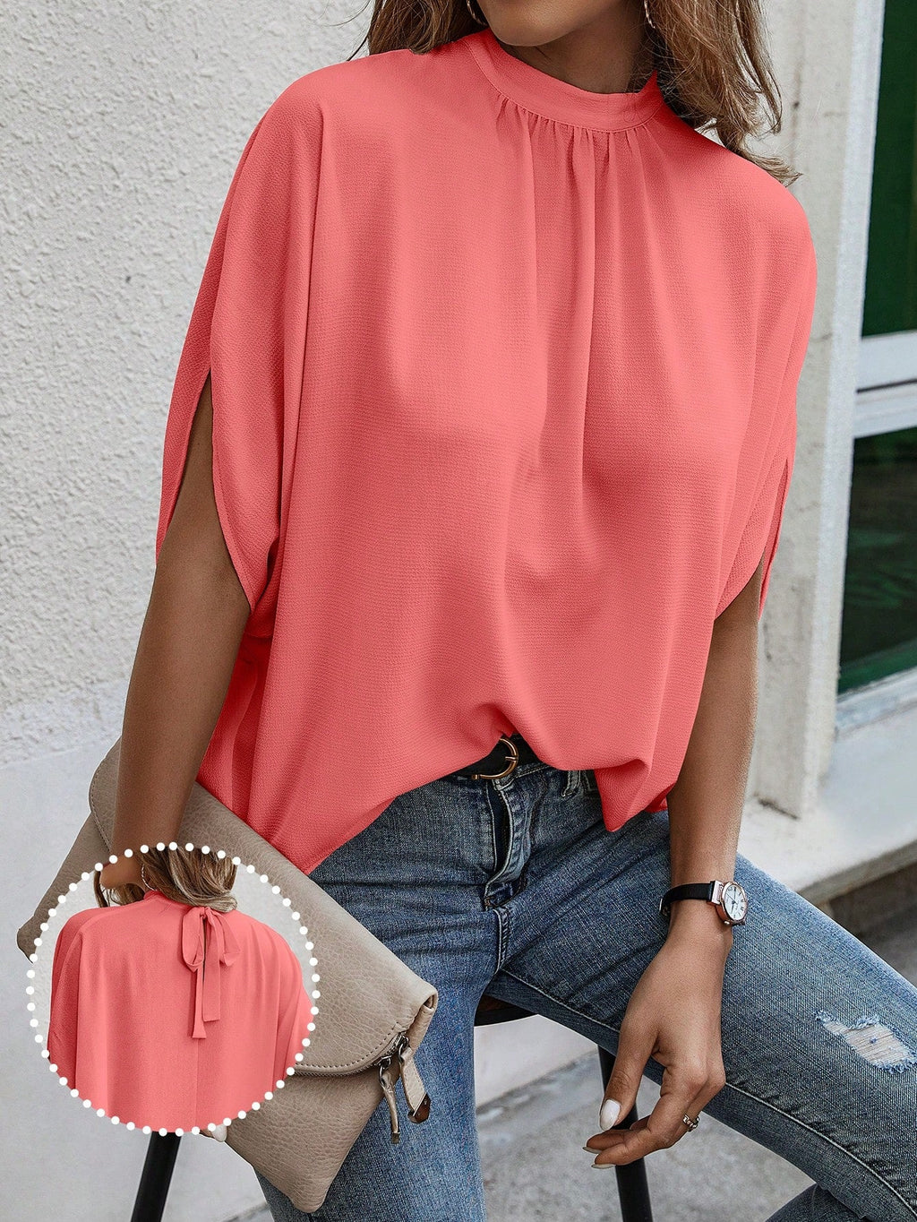 Blusa Feminina Manga Curta Caída Gola Alta